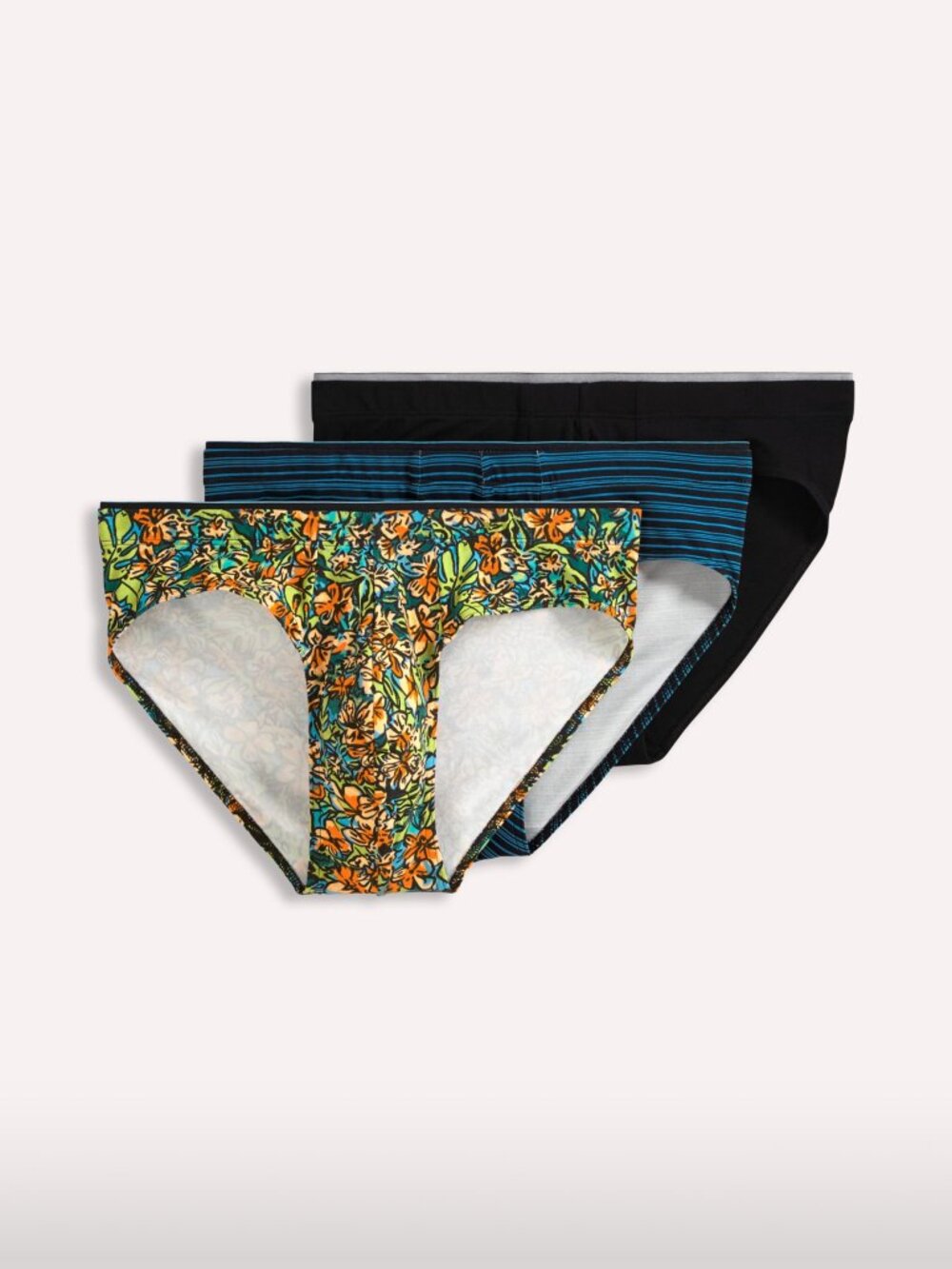 Jockey 3 Pack Men’s True Style Bikini - Multi-Color Print, Black, Black/Aqua - L